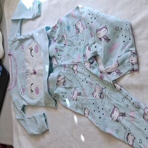 The Children's Place Light Blue Owl Pajama Set with Purple Accents